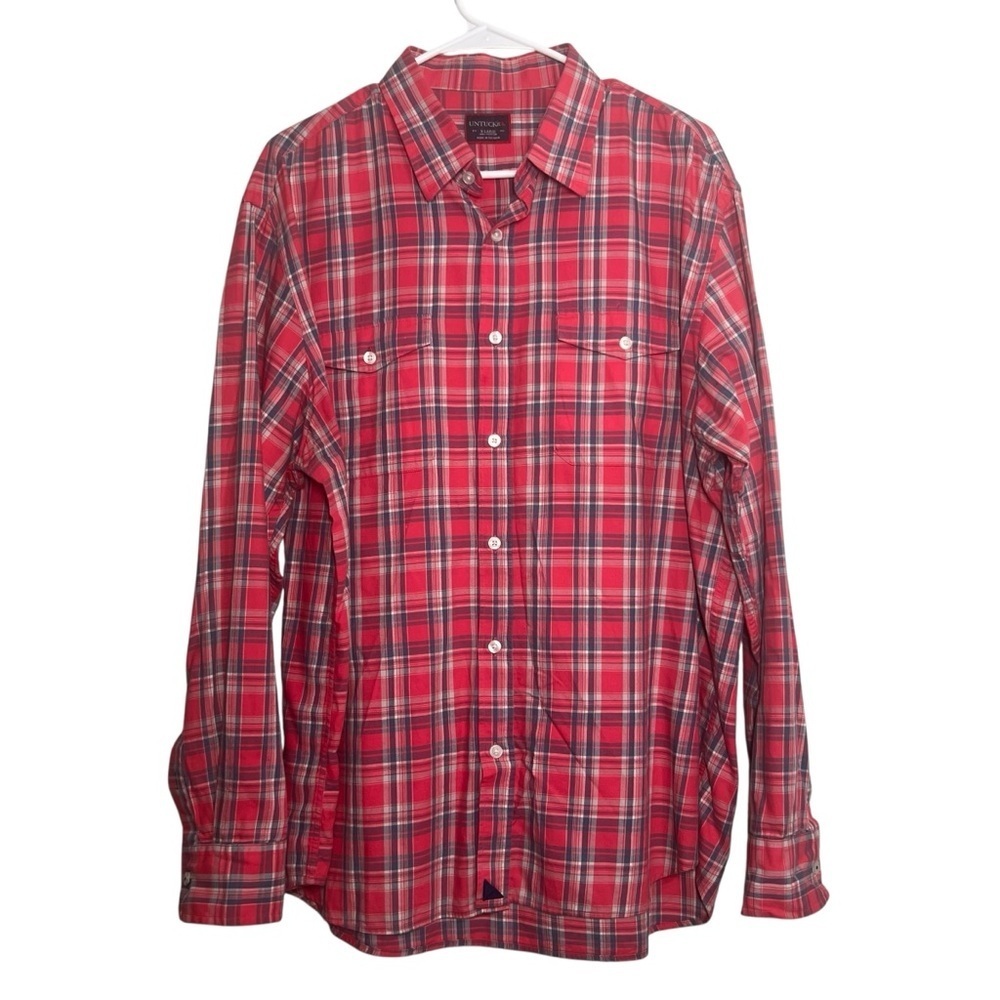 UNTUCKit Shirt Mens Size XL Red Blue Plaid Long Sleeve Cotton Soft Casual